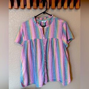 Crown & Ivy Rainbow Collar Button-Down – 1X, 100% Cotton